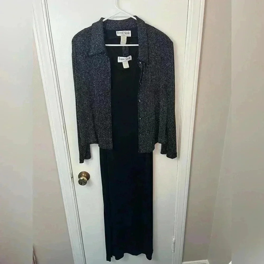 Vintage Ronni Nicole Petite by Ouida- Maxi Dress with Sparkle Jacket- 14 Petite
